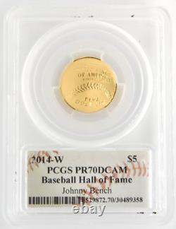 US Mint 2014-W $5 Gold Baseball Commemorative PCGS PR70DCAM Johnny Bench Signed