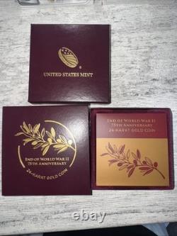 US Mint WWII 75th Anniversary 24K Gold Coin 2020 20XG Proof with COA Box NEW