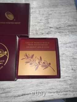 US Mint WWII 75th Anniversary 24K Gold Coin 2020 20XG Proof with COA Box NEW