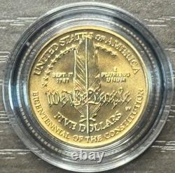 U. S. Constitution Coin Set $1 Silver & $5 Gold Uncirculated with Box & COA