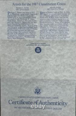 U. S. Constitution Coin Set $1 Silver & $5 Gold Uncirculated with Box & COA