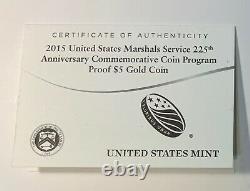 U. S. Marshals Service 225th Anniversary 2015 $5 Gold Proof Coin