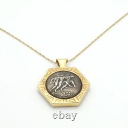 Vintage 1970s Silver Commemorative Olympic Coin Pendant in 14K Yellow Gold Bezel