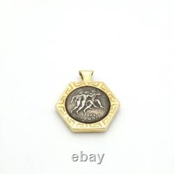 Vintage 1970s Silver Commemorative Olympic Coin Pendant in 14K Yellow Gold Bezel