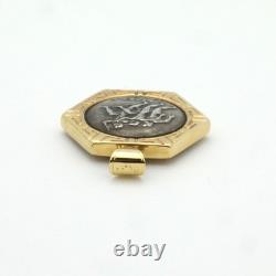 Vintage 1970s Silver Commemorative Olympic Coin Pendant in 14K Yellow Gold Bezel