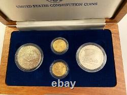 Vintage 1987 US Constitution 4-Coin Commemorative Set 2 gold & 2 silver with COA