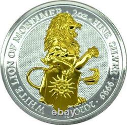 WHITE LION OF MORTIMER THE QUEEN'S BEASTS 2020 2 oz Gilded Silver Bullion Coin