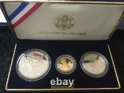 WORLD CUP USA 1994 Commemorative 3-COIN PROOF Set GOLD & SILVER