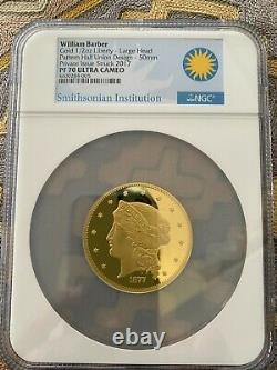 William Barber Gold 1/2 oz Liberty Large Head Pattern Half Union Design 2 COINS