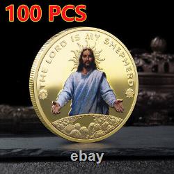 100PCS Pièce Commémorative Chrétienne Plaquée Or Croyance Religieuse Jésus Noël