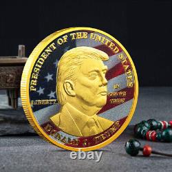 100PCS Pièce Commémorative en Or Plaqué du 45e Président MAGA King Donald Trump Cadeau