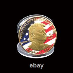 100PCS Pièce Commémorative en Or Plaqué du 45e Président MAGA King Donald Trump Cadeau
