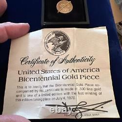 1776-1976 George Washington. Boîte et certificat de pièce commémorative en or fin de 500.