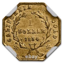 1854 Liberté Octagonal Un Dollar D'or Au-58 Ngc (bg-532) Sku#262420