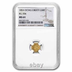 1854 Liberty Octagonal 50 Cent Gold Ms-64 Ngc (bg-306) Sku#259127