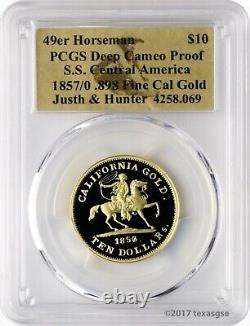 1857/0 49er Horseman $10 Gold S. S. Central America PCGS Deep Cameo Proof Coin<br/>
<br/>
	Traduction en français :  	<br/> 
 1857/0 49er Horseman $10 Or S. S. Central America Pièce de collection PCGS Deep Cameo Proof