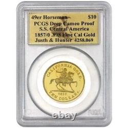 1857/0 49er Horseman $10 Gold S. S. Central America PCGS Deep Cameo Proof Coin
<br/>  	 <br/> 	Traduction en français : 
	 <br/>1857/0 49er Horseman $10 Or S. S. Central America Pièce de collection PCGS Deep Cameo Proof