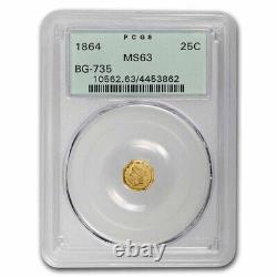 1864 Liberty Octagonal 25 Cent Gold Ms-63 Pcgs (bg-735) Sku#259344