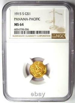 1915-s Panama Pacifique Dollar D'or G$ Pièce De Monnaie Certifiée Ngc Ms64 (bu Unc) Rare