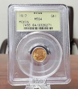 1917 $1 Commémoratif en or McKinley PCGS MS64 OGH ÉTONNANT