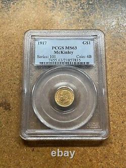 1917 $1 or McKinley Président COMMEMORATIVE US Type pièce de monnaie PCGS MS63 5000 frappée