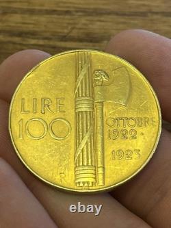 1922 1923 Italie 100 LIRE Pièce en Or MUSSOLINI Commemorative 1oz. + SUPER RARE