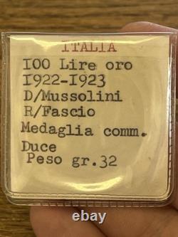 1922 1923 Italie 100 LIRE Pièce en Or MUSSOLINI Commemorative 1oz. + SUPER RARE