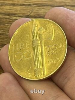 1922 1923 Italie 100 LIRE Pièce en Or MUSSOLINI Commemorative 1oz. + SUPER RARE