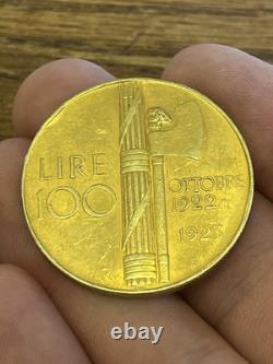 1922 1923 Italie 100 LIRE Pièce en Or MUSSOLINI Commemorative 1oz. + SUPER RARE