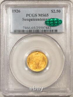 1926 2,50 $ Or commémoratif du sesquicentenaire Pcgs Ms-65 Cac, superbe gemme