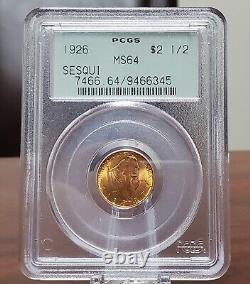 1926 2,50 $ Sesquicentennial PCGS MS64 OGH Pièce commémorative en or rare STUNNING