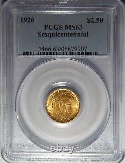 1926 Pcgs Ms63 Sesquicentennial $2.50 Gold Commemorative <br/>
<br/> Traduction en français : Commémorative en or de 2,50 $ de 1926 Pcgs Ms63 pour le sesquicentenaire