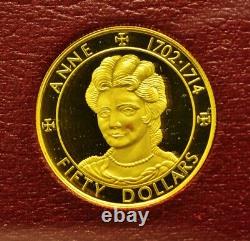 1977 Îles Caïmans 50 $ Or Preuve Commemorative de la Reine Anne