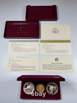 1983 / 1984 American Mint 3 Pièce D'argent Olympique $10 Gold Comem Proof Set Avec Coas & Ogp