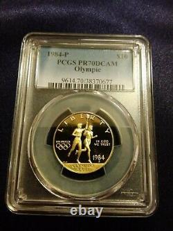 1984 P Jeux Olympiques Américains $10 Gold Coin Pcgs Pr 70 Dcam Faible Pop 46