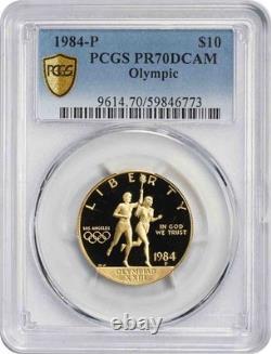 1984-P Médaille Commemorative Olympique 10 $ Or PR70DCAM PCGS