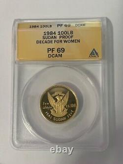 1984 Soudan 100 Lb Pound Gold Coin Anacs Pf69dcam Pf-69dcam Décennie Femmes Low Minta