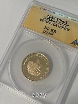 1984 Tanzanie 1000 Shilingi Gold Coin Anacs Pf69dcam Pf-69dcam Décennie Pour Les Femmes