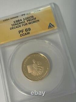 1984 Tanzanie 1000 Shilingi Gold Coin Anacs Pf69dcam Pf-69dcam Décennie Pour Les Femmes