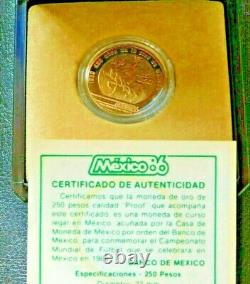 1985 Mo Mexico Gold 1/4 Oz Preuve 250 Pesos Coupe Du Monde De Football Médaille D’or Commémorative