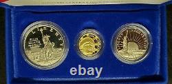 1986 Liberty Commemorative 3 Coin Proof Set Gold & Silver With Box & Coa