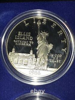 1986 Statue de la Liberté Ellis Island Preuve et UNC 6 Ensemble de pièces en argent et en or, COA
