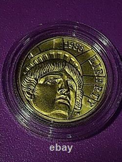 1986 - Statue de la Liberté de l'US Mint $5 Or 1/4 Oz. 95,248 Mint Coa Unc Complet