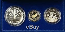 1986 Us Mint Liberté Commémorative 3 Coin Silver & Gold Proof Set Amt Comme Délivré