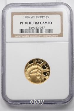 1986-W Or NGC PF70 ULTRA CAMÉO 5 $ Commemorative de la Statue de la Liberté NG2114 comb