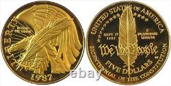 1987 5 $ Pièce commémorative en or (Constitution). 2418 oz. AGW