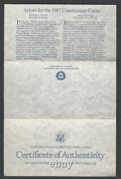 1987 Constitution Des États-unis 5 $ D'or Et 1 $ D'argent Deux Pièces Proofs 1987 Con