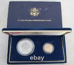 1987 Constitution Gold & Silver 2-coin Proof Set-with Box & Coa-free USA Shipping