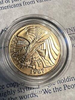 1987 Ensemble de 4 pièces US Constitution $5 en or et en argent, preuve et qualité non circulée, dans une boîte avec certificat d'authenticité.