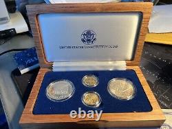 1987 Ensemble de 4 pièces US Constitution $5 en or et en argent, preuve et qualité non circulée, dans une boîte avec certificat d'authenticité.